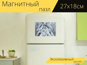 Магнитный пазл "Хвойные породы, снег, зима" на холодильник 27 x 18 см.