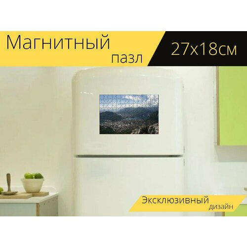 Магнитный пазл Италия, лекко, озеро комо на холодильник 27 x 18 см.