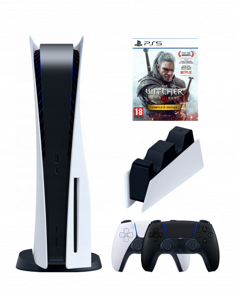 Игровая приставка Sony PlayStation 5 (3-ревизия)+2-й геймпад(черный)+зарядное+Witcher 3