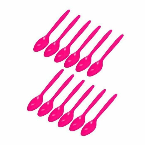 Одноразовые пластиковые однотонные ложки малинового (фуксия) цвета Bright Pink, 12 шт.