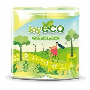 Туалетная бумага Joy Eco 2-слойная с перфорацией, 2 упаковки по 4 рул, цвет зеленый, без запаха