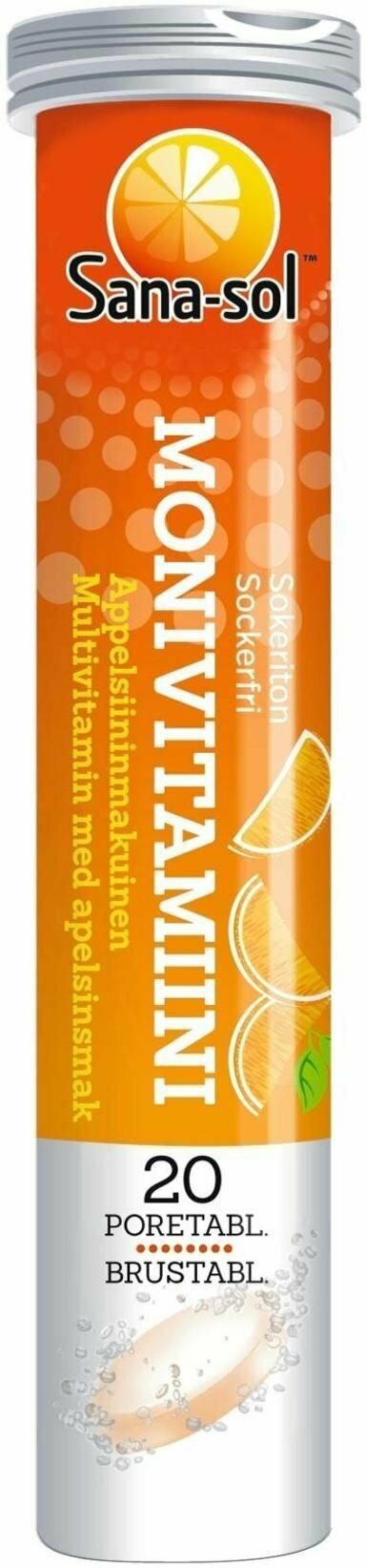 Шипучие таблетки Sana-sol MONIVITAMIINI мультивитамины со вкусом апельсина 20 таб. (из Финляндии)