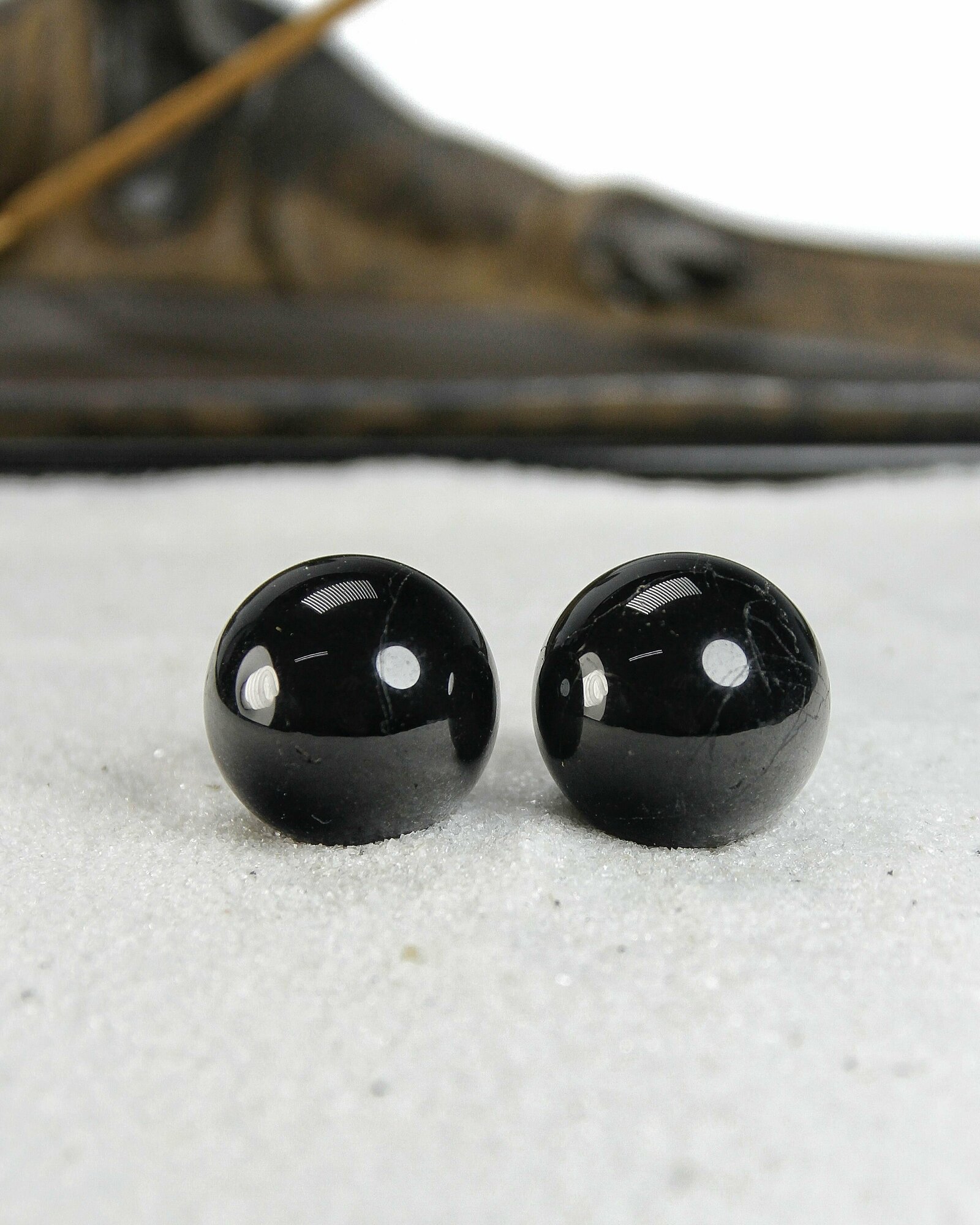 Массажные шары Баодинг Черный турмалин (Шерл) - диаметр 23-25 мм, натуральный камень, 2 шт - для стоунтерапии, здоровья и антистресса