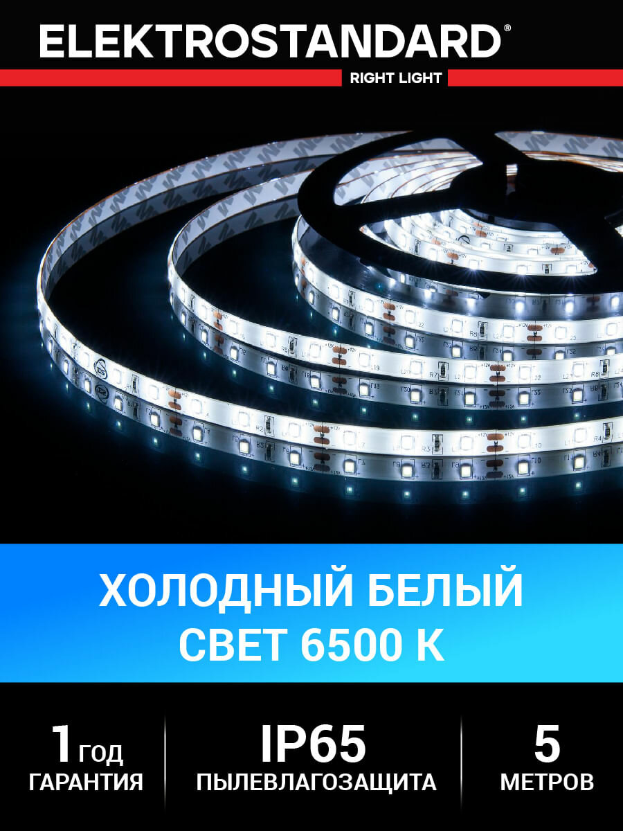 Уличная лента светодиодная Elektrostandard 2835 12В 60 Led/м 4,8 Вт/м 6500K холодный белый свет, 5 метров, IP65