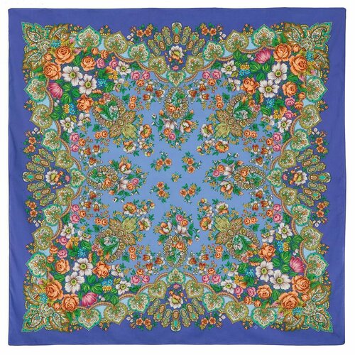 Платок Павловопосадская платочная мануфактура, 146х146 см, голубой, синий
