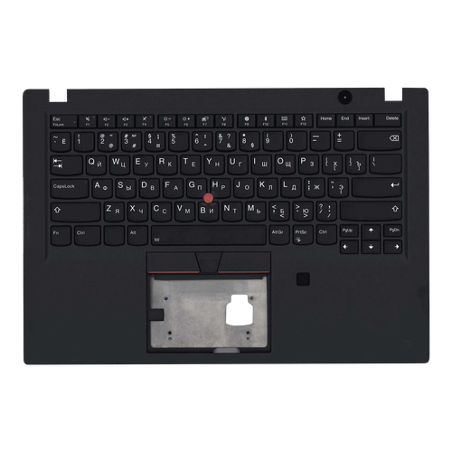 Клавиатура (топ-панель) для ноутбука Lenovo ThinkPad T490s черная с черным топкейсом (под отпечаток пальца FPR)