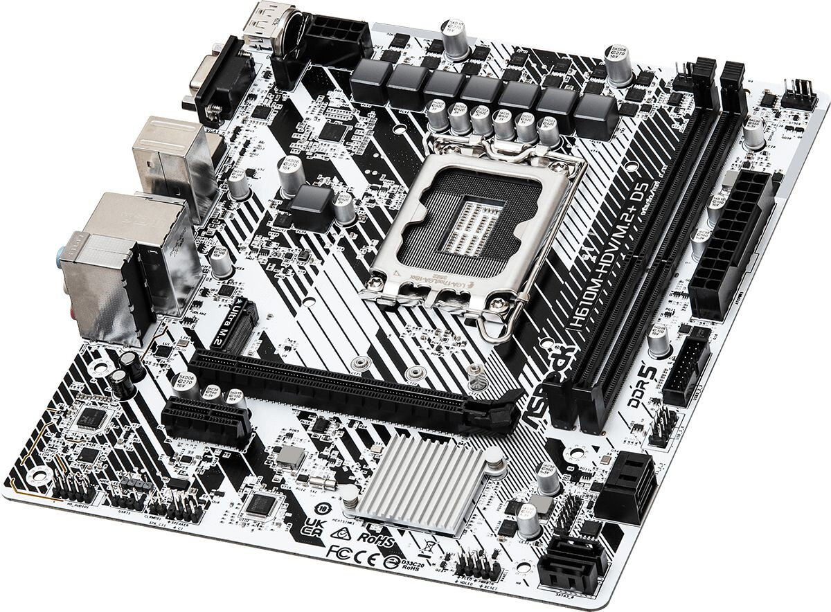 Asrock Материнская плата Asrock H610M-HDV/M2+ D5 Soc-1700 Intel H610 2xDDR5 mATX AC`97 8ch(71) GbLAN+VGA+HDMI+DP