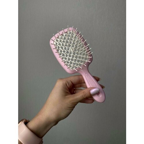 Расческа для волос массажная розовая, профессиональная продувная система, щетка для укладки и сушки