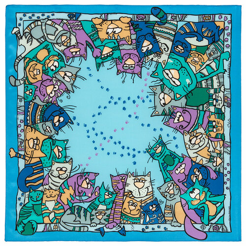 фото Платок павловопосадская платочная мануфактура,65х65 см, синий, голубой