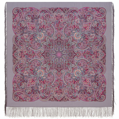 фото Платок павловопосадская платочная мануфактура, с бахромой, 125х125 см, розовый, бордовый