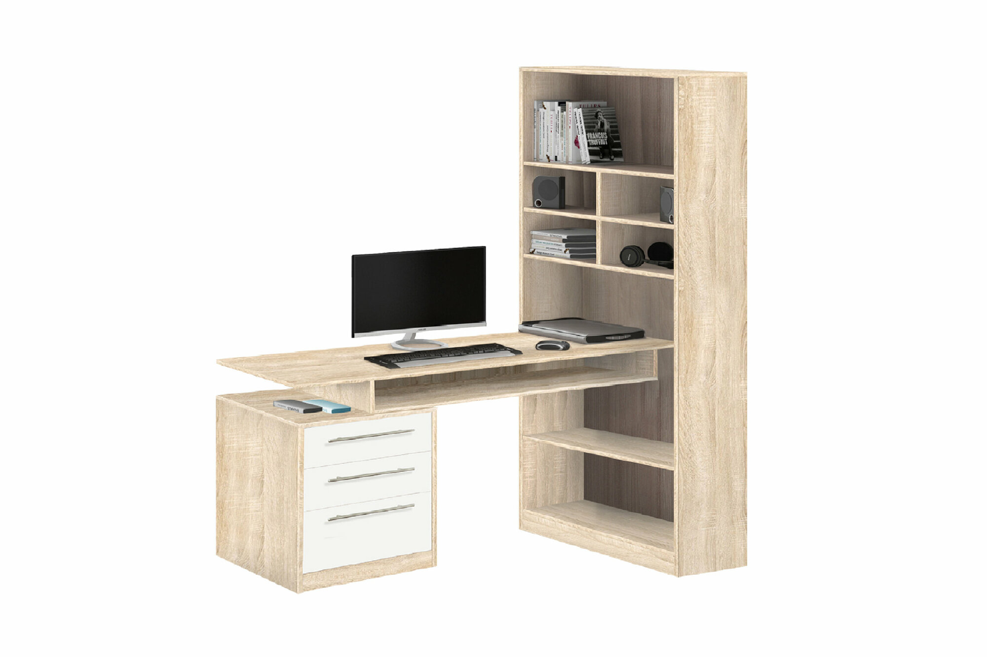 фото Стол письменный Боровичи-Мебель Компьютерный стол со стеллажом 10.04 дуб сонома 126х72х177 см