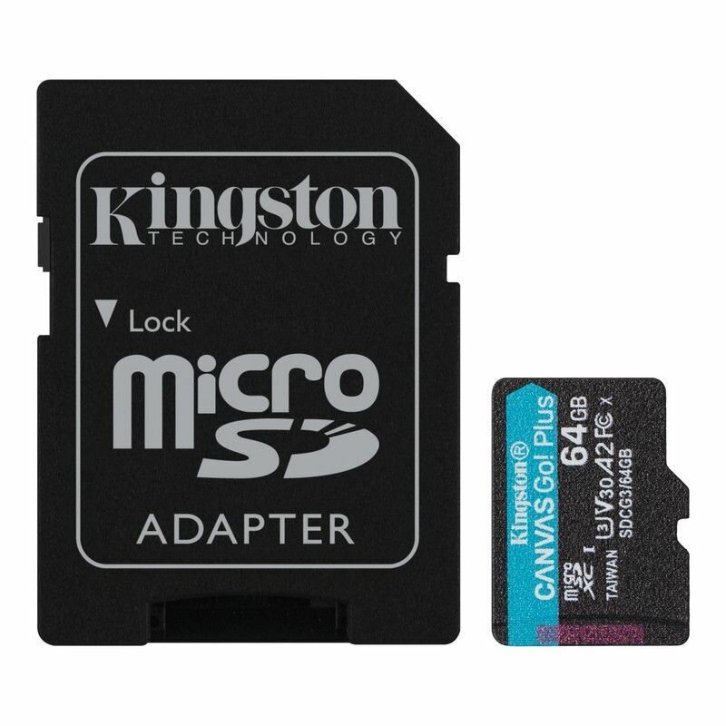 Карта памяти Kingston Canvas Go! Plus 64Гб microSDXC, C10/UHS-I U3, с адаптером SD (SDCG3/64GB)