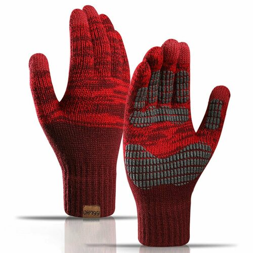фото Зимние мужские вязаные перчатки для работы с сенсорным экраном y0046 - темно-красные grand price