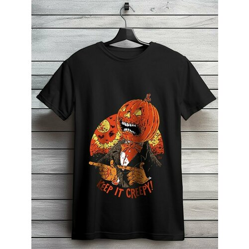 фото Футболка hypnotica футболка унисекс черная из хлопка с dtf принтом хеллоуин тыква (пугало, helloween, хоррор, осень) - 8435, размер xs, черный