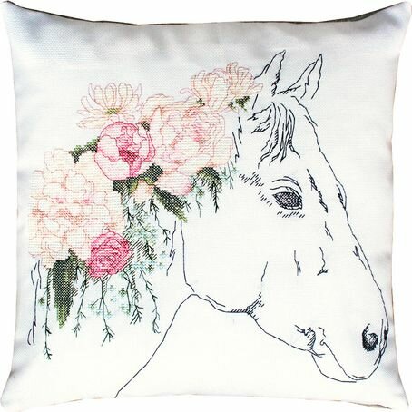 Набор для вышивания Luca-S "Лошадь в розах", подушка, канва, мулине
