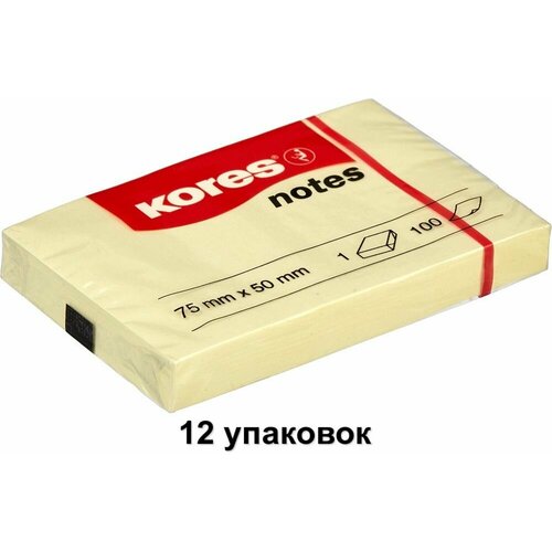Kores Стикеры бумажные для заметок Желтые, 100 л, 75х50 мм, 12 уп