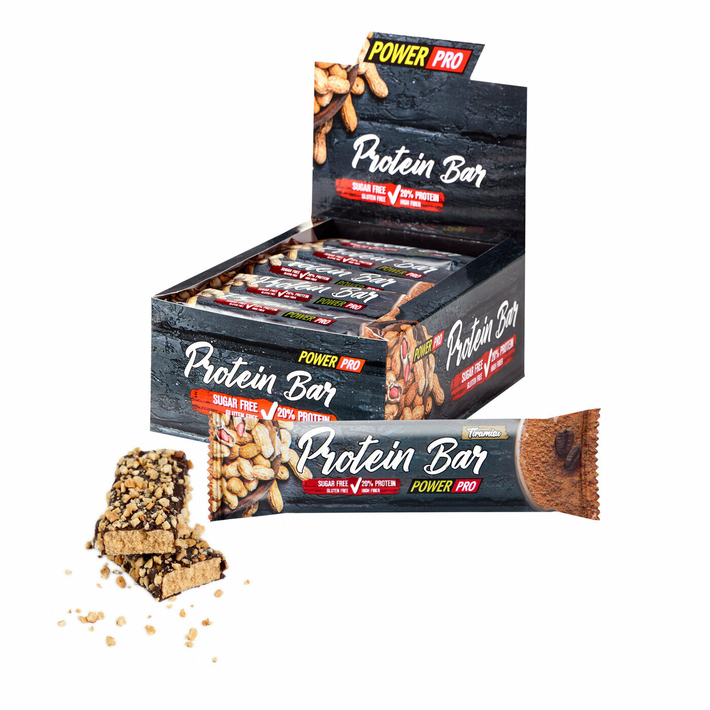 Батончики Power Pro Protein Bar 20% с арахисом, без сахара 40 г, 20 шт, вкус: тирамису