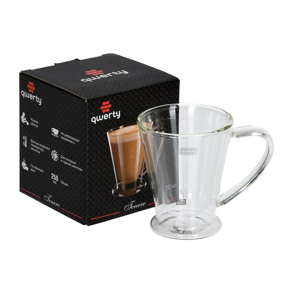 фото Кружка QWERTY стеклянная с двойными стенками Tenero, 250 мл 74008