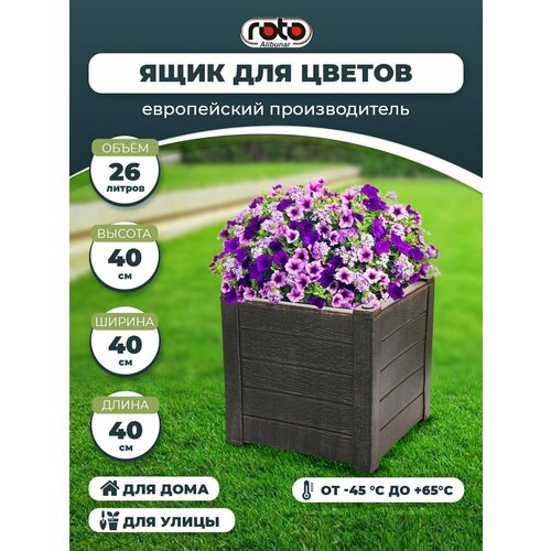 Ящик для цветов Teak S Кашпо Roto Alibunar Горшок для цветов квадратный 40x40x40см, 26л, мореный дуб