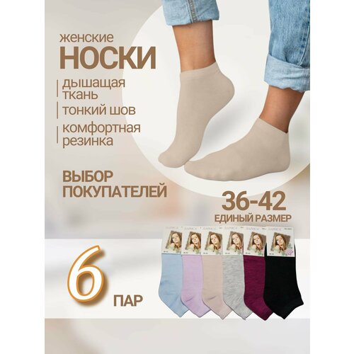 Носки , 6 пар, размер 36-42, бежевый, бордовый, голубой, мультиколор, серый, розовый