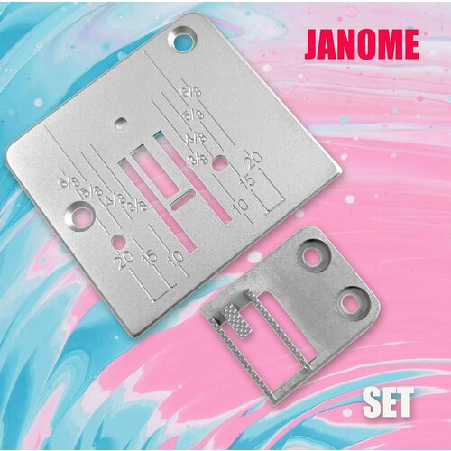 janome 751603802 игольная пластина Игольная пластина + рейка зубчатая для бытовой швейной машины JANOME.