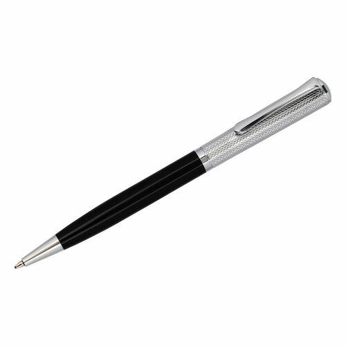 Ручка шариковая Delucci «Intrigo» синяя, 1.0мм, корпус серебро/черный, поворотн, подарочная упаковка