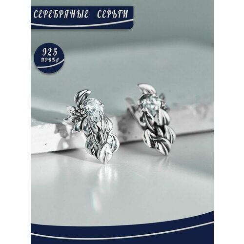 Серьги БРЮС, серебро, 925 проба, фианит