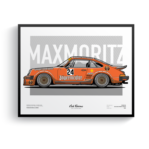 Плакат, картина, постер с авто в раме Porsche 911 (934) 