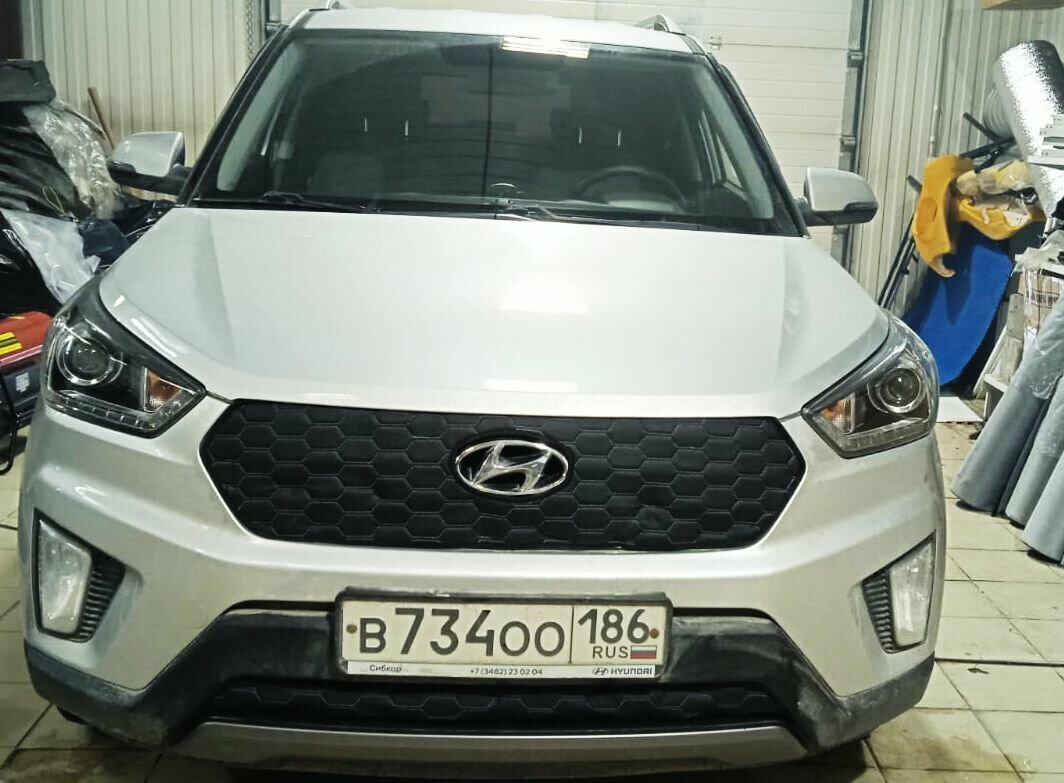 Утеплитель радиатора для Hyundai Creta 2016 - 2020 (Хендай Грета Хундай Крета) Дизайн Соты