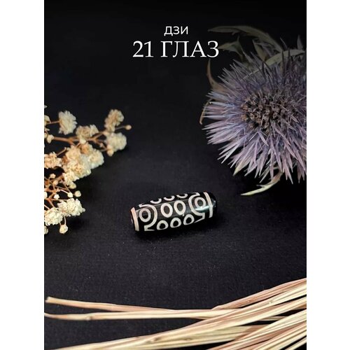 Дзи бусина 21 глаза из натурального Агат черный, 1 штука