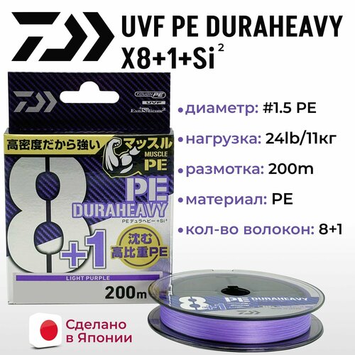 Шнур DAIWA UVF PE DURAHEAVY X8+1+SI2 LIGHT PURPLE 1.5-200 м