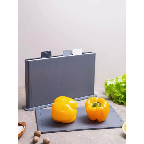 Набор разделочных досок с подставкой и 4-мя досками пластик серые 799₽