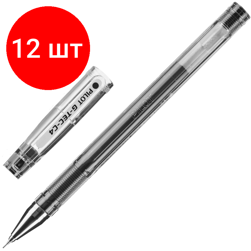 Комплект 12 штук, Ручка гелевая неавтомат. PILOT биополимерн лин. пис0.2мм черн BL-GC4 B