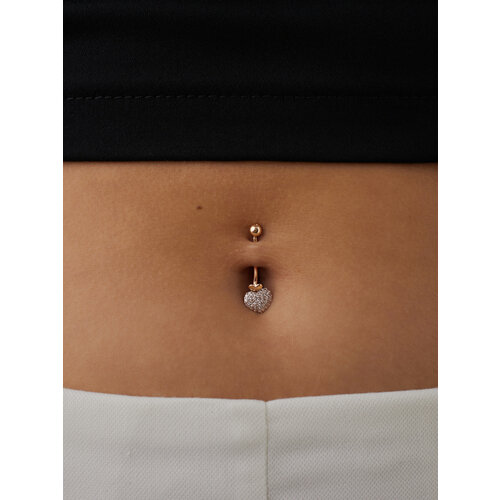 Пирсинг в пупок Ювелир Карат, красное золото, 585 проба, фианит, средний вес 1.04 гр., длина 2.4 см., золотистый