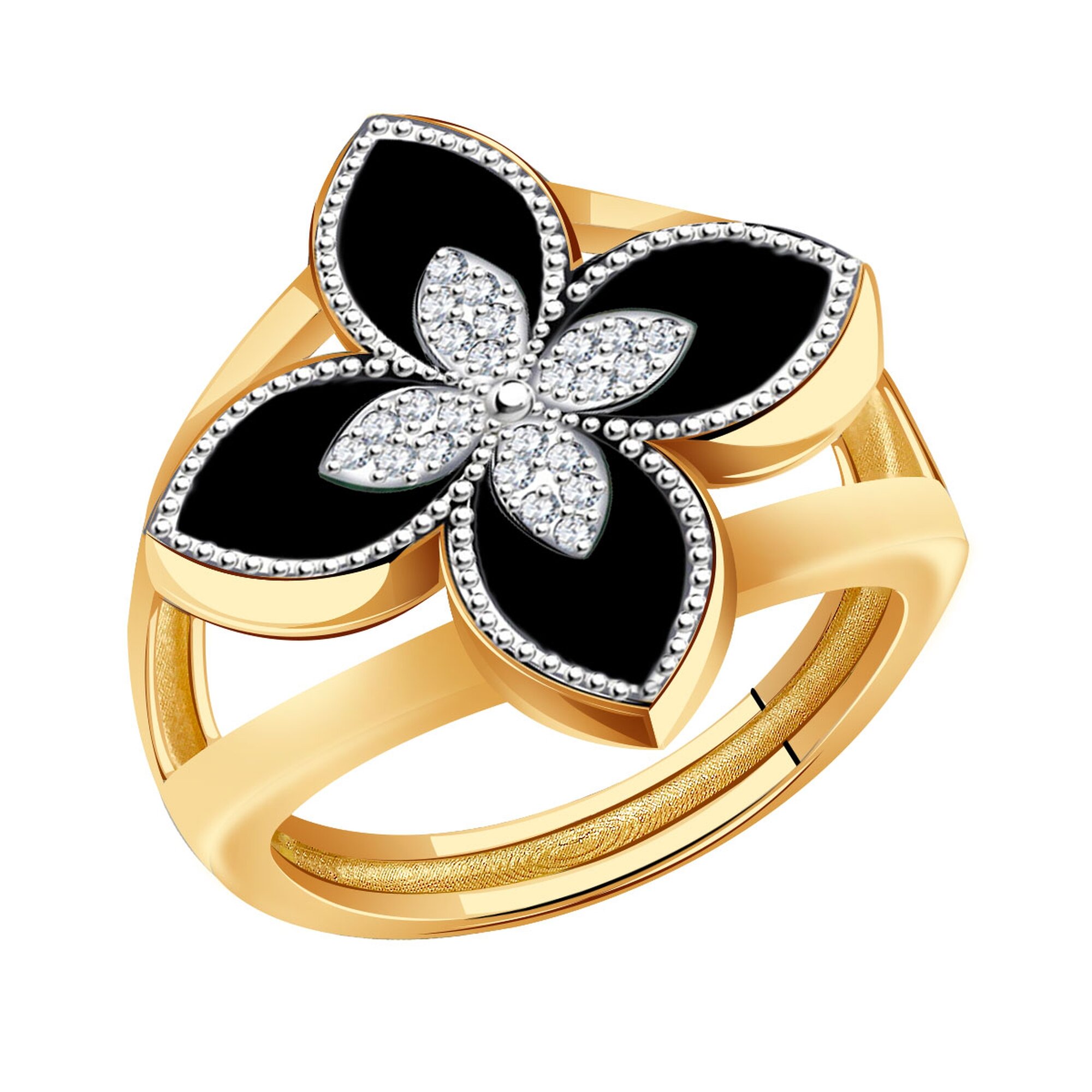 Кольцо Diamant online, красное золото, 585 проба, оникс, фианит, размер 18.5, черный