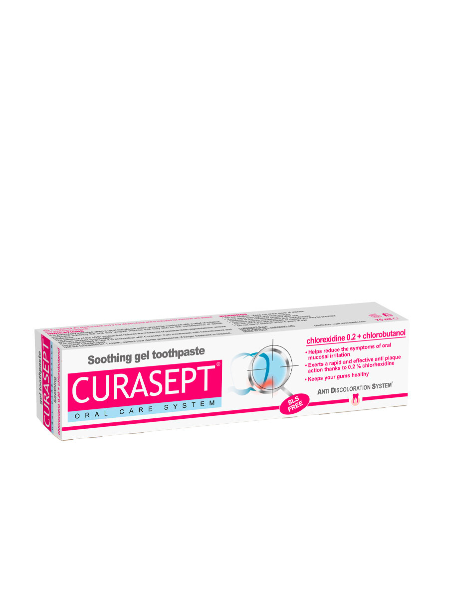 Изображение Зубная паста обезболивающая CURASEPT SOOTHING GEL TOOTHPASTE ADS 720 хлорбутанол, хлоргексидин 0,2% , 75мл, Италия