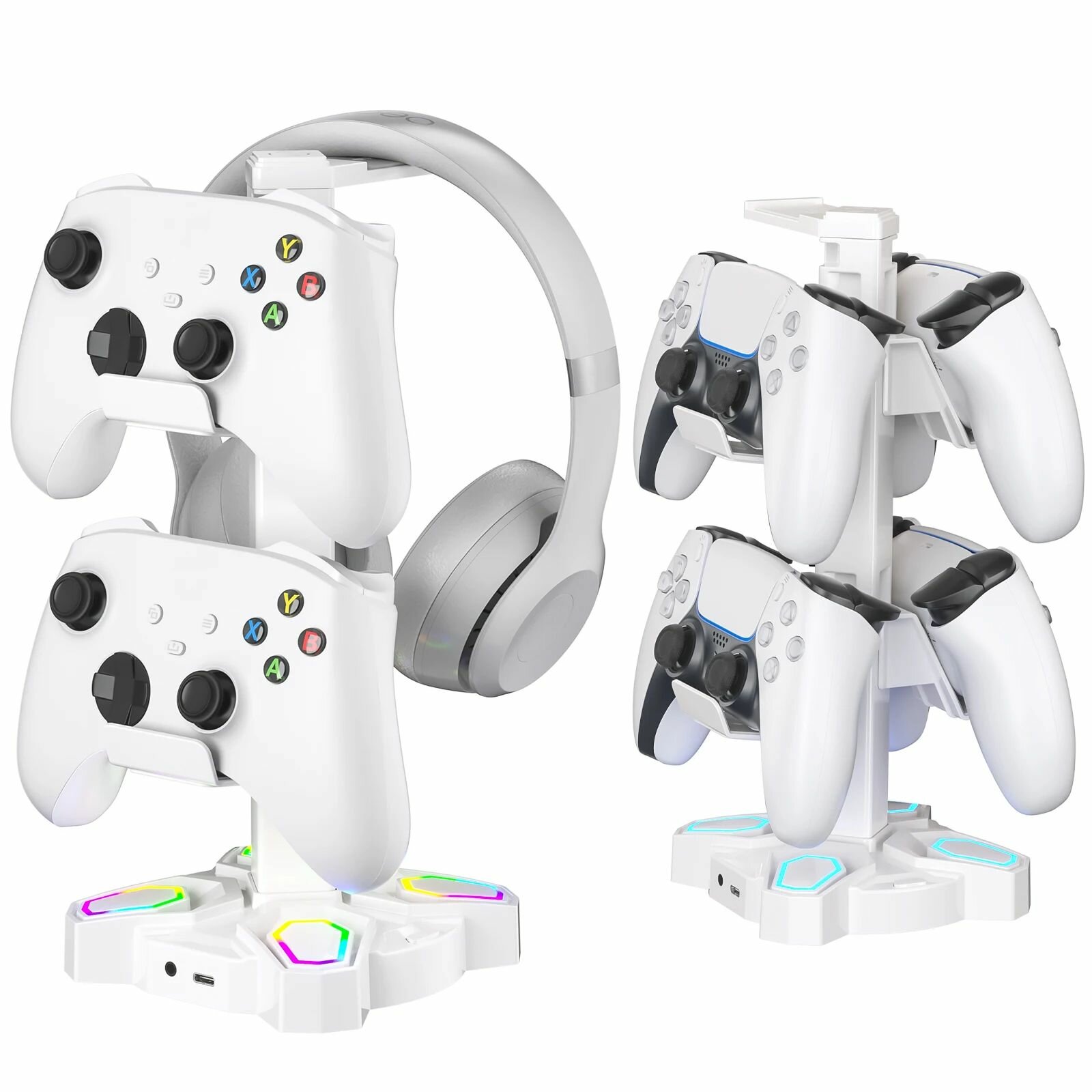 Подставка белая с RGB подсветкой для игровых геймпадов и наушников Xbox One / Series, Sony Playstation 4 PS5, Nintendo