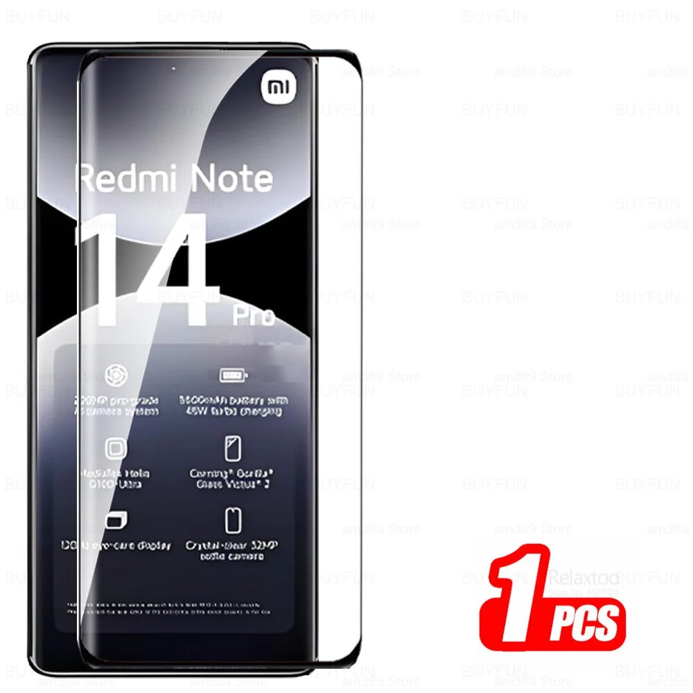 Изогнутое стекло 9H для Xiaomi Redmi Note 14 Pro 5G, закаленное стекло Note14 Pro + 14Pro Plus Note14Pro 4G, защитная пленка для экрана камеры, Only 1 Front Glass, RedmiNote14 Pro 5G