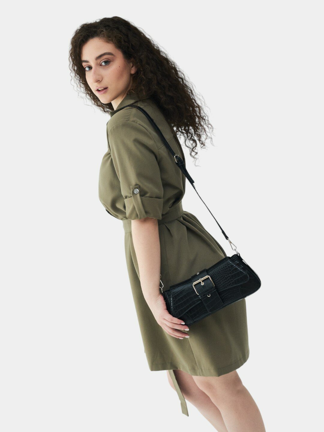 Сумка багет , фактура рельефная, черный — фото 1