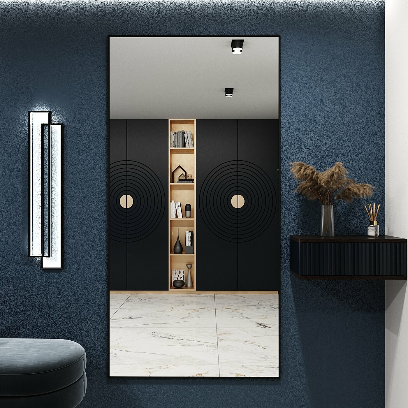 Зеркало настенное в алюминиевой раме BLX MIRROR 200х100 см. Черное