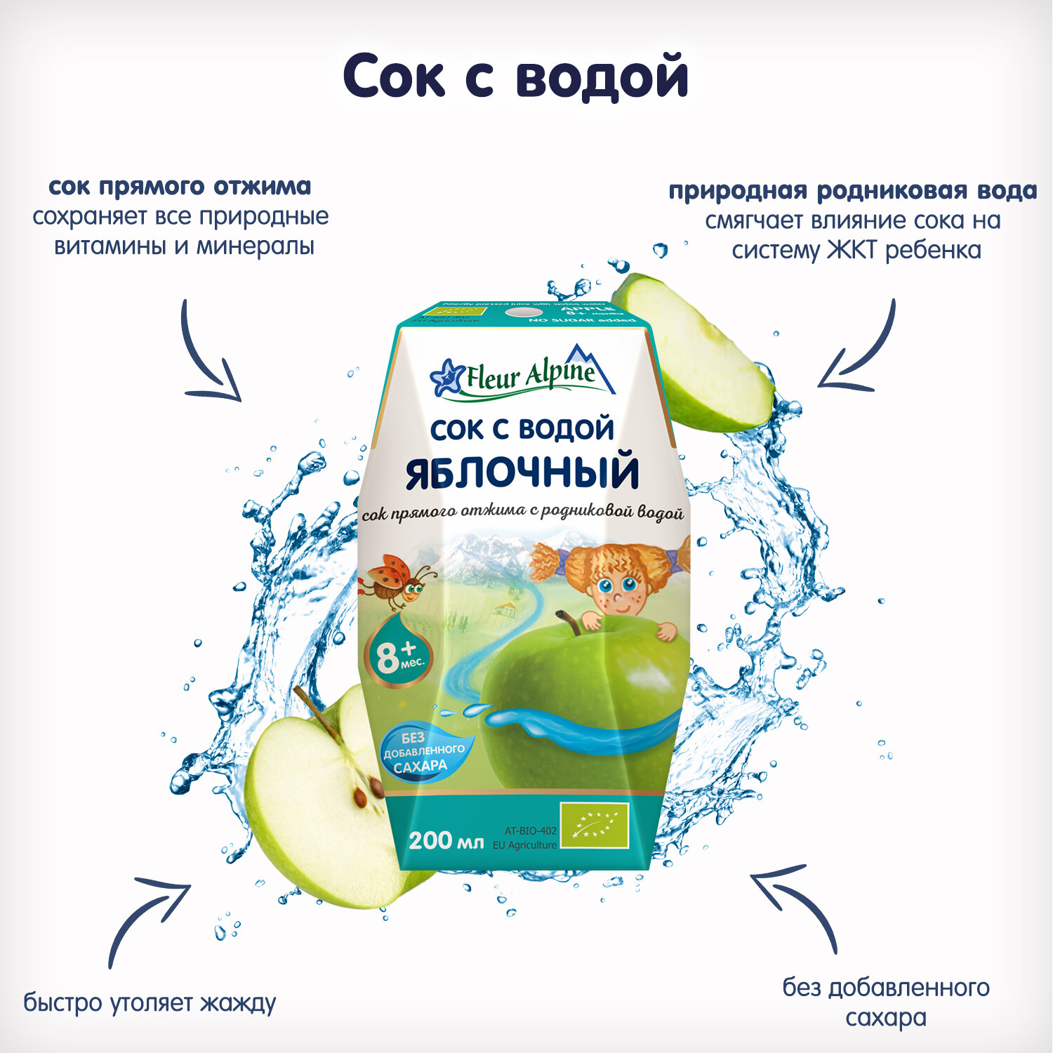 Изображение Сок прямого отжима с родниковой водой Fleur Alpine Яблочный, c 8 месяцев, 0.2 л