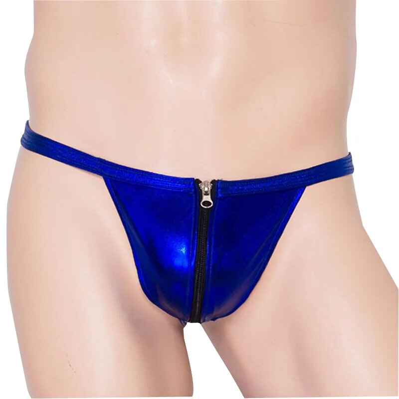 Мужские стринги на молнии синие