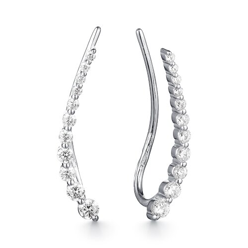 Серьги клаймберы Dewi, серебро, 925 проба, родирование, фианит, длина 2.3 см