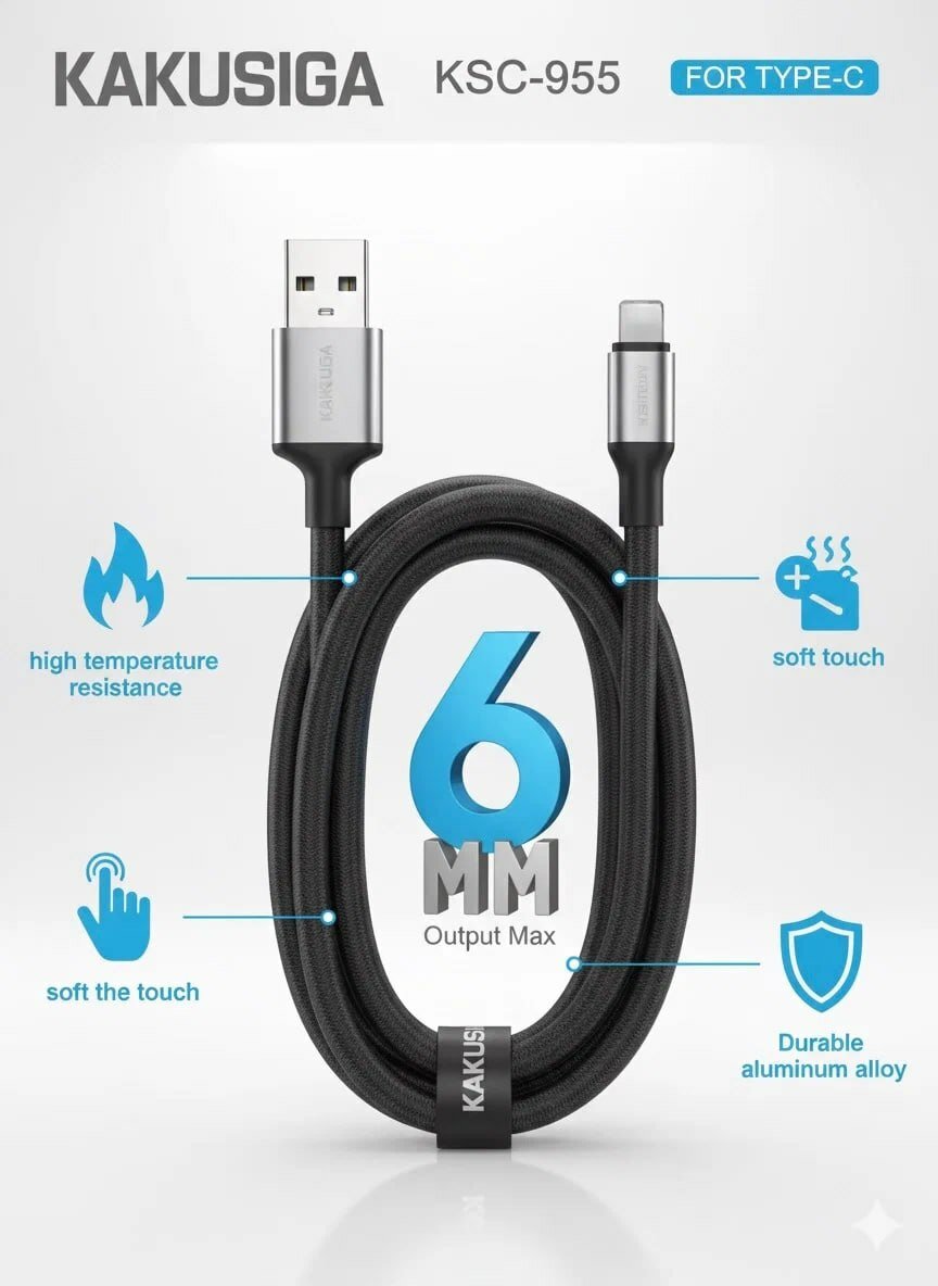 Кабель Kakusiga KSC-955, 1м, USB Type C, для зарядки, черный