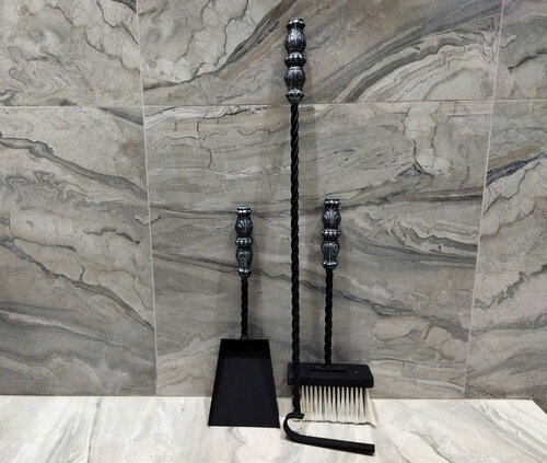 Изображение товара Маленький набор для камина, печи (совок, щетка, кочерга)