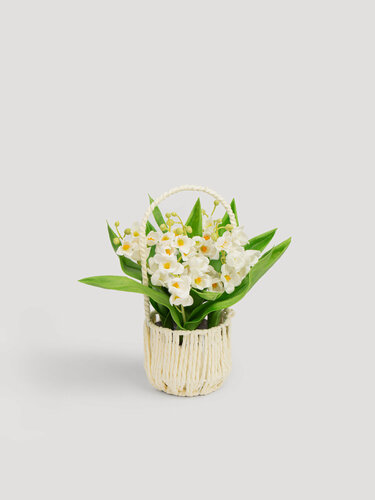 Изображение товара Растение искусственное, 25 см, в корзине, полиуретан/ПВХ, Белые ландыши, May-lily, Kuchenland
