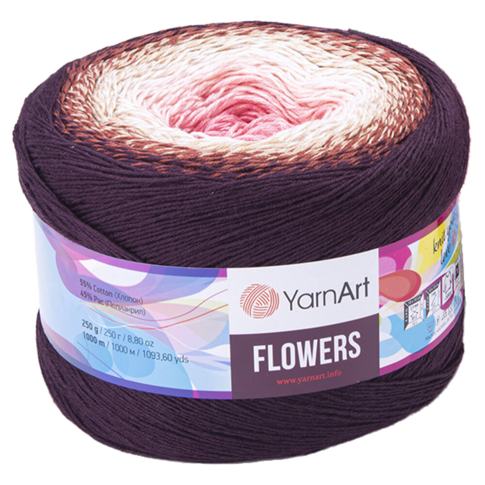 Пряжа для вязания YarnArt Flowers 319 бордовый розовый 250 гр/1000 м 55% хлопок, 45% полиакрил