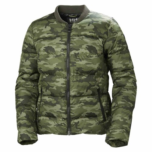 фото Пуховик helly hansen, укороченный, силуэт прилегающий, без капюшона, карманы, водонепроницаемый, размер xs, зеленый