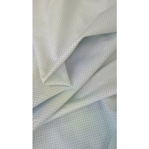 Ткань Хлопок плательно-блузочный белого цвета в тонкую клетку Италия