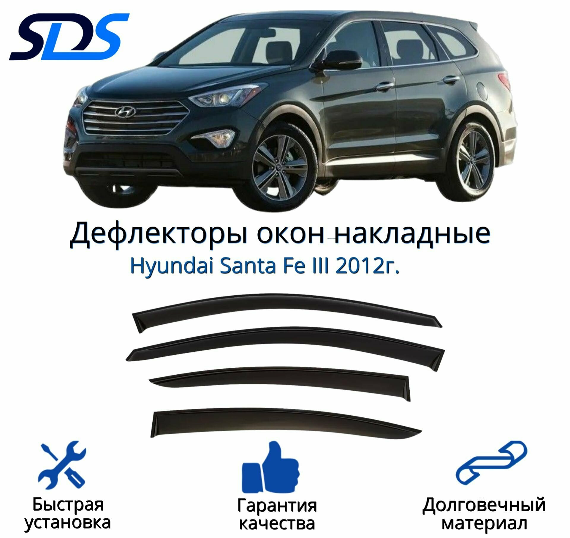 Дефлекторы окон (ветровики) для Hyundai Santa Fe III 2012г.